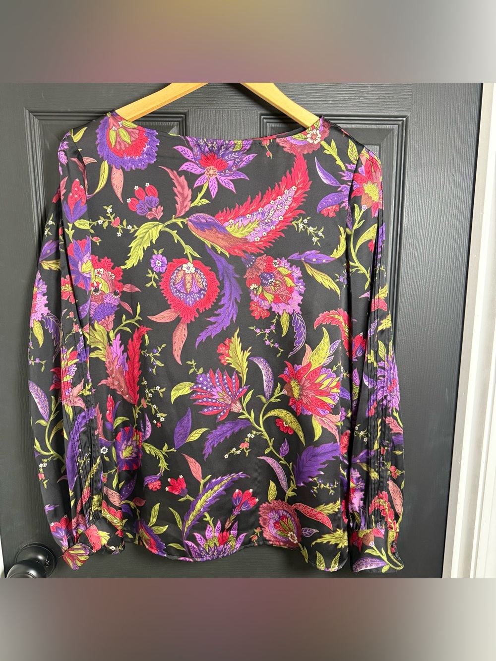 Lauren Ralph Lauren Black Floral Paisley Button-Back Blouse